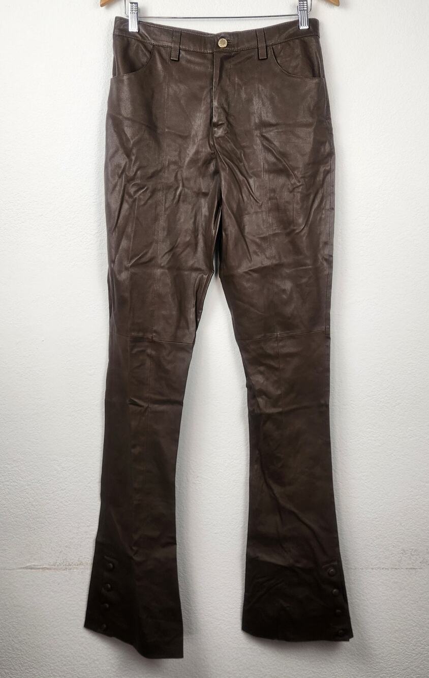 Retrofete Leather Brown Pants Flare Small Pockets